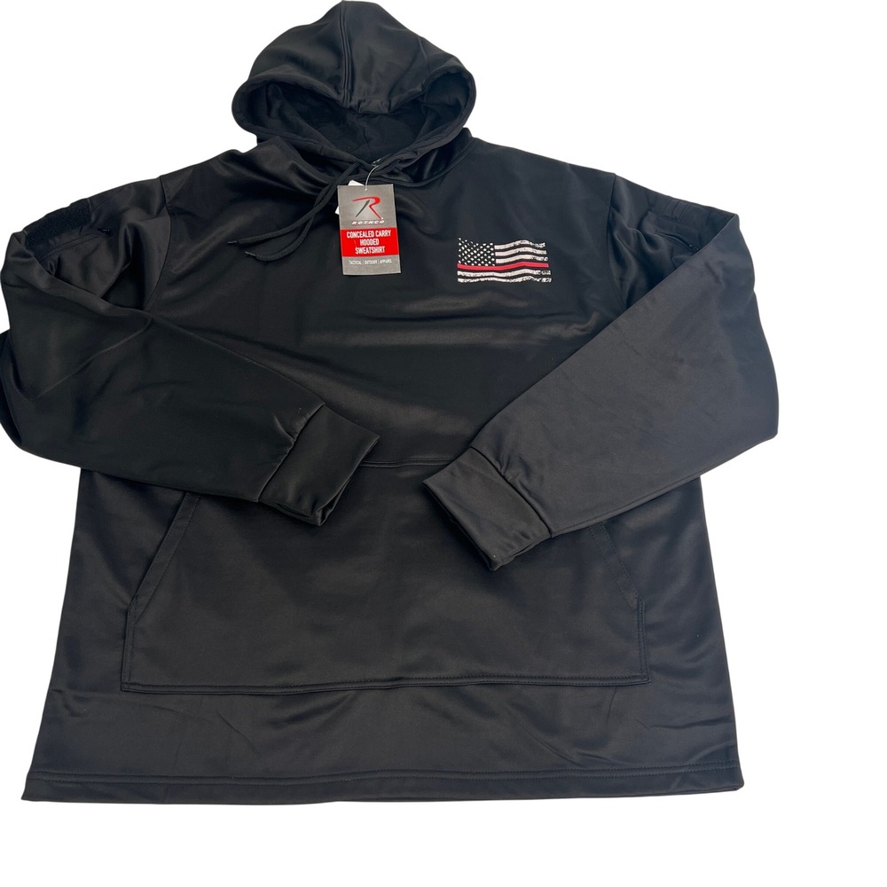 Rothco 2067 Concealed Carry Hoodie Mens 2XL Black Thin Red Line Flag Tactical